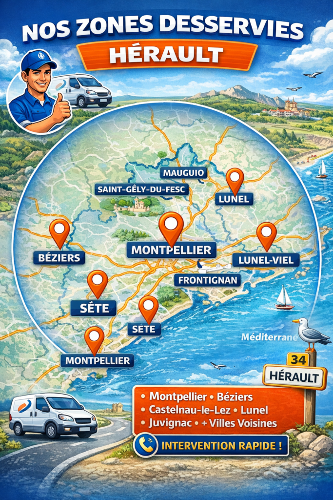 Débouchage canalisation autour de Montpellier 30 km villes desservies